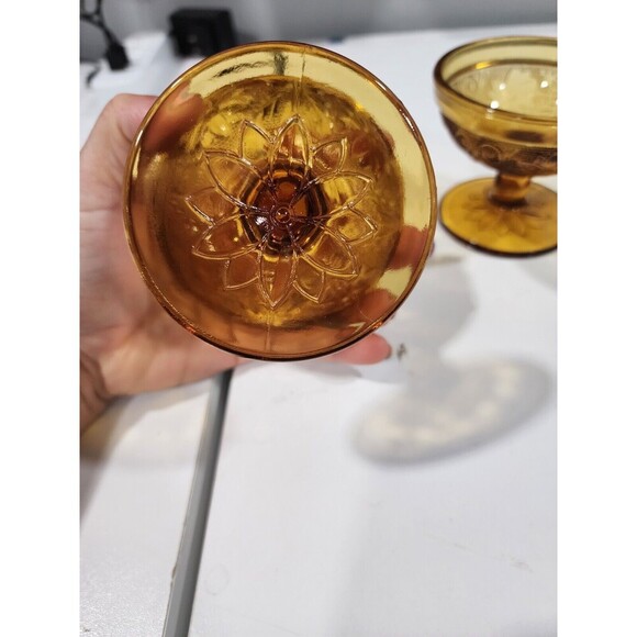 Depression Glass Indian Tiara Amber glass Desert Dishes Set Of 3 Grannycore - Picture 5 of 5